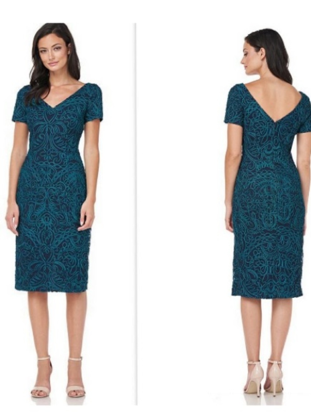NWT  JS Collection V- Neck Soutache Jade Embriodered Cocktail Dress 8P